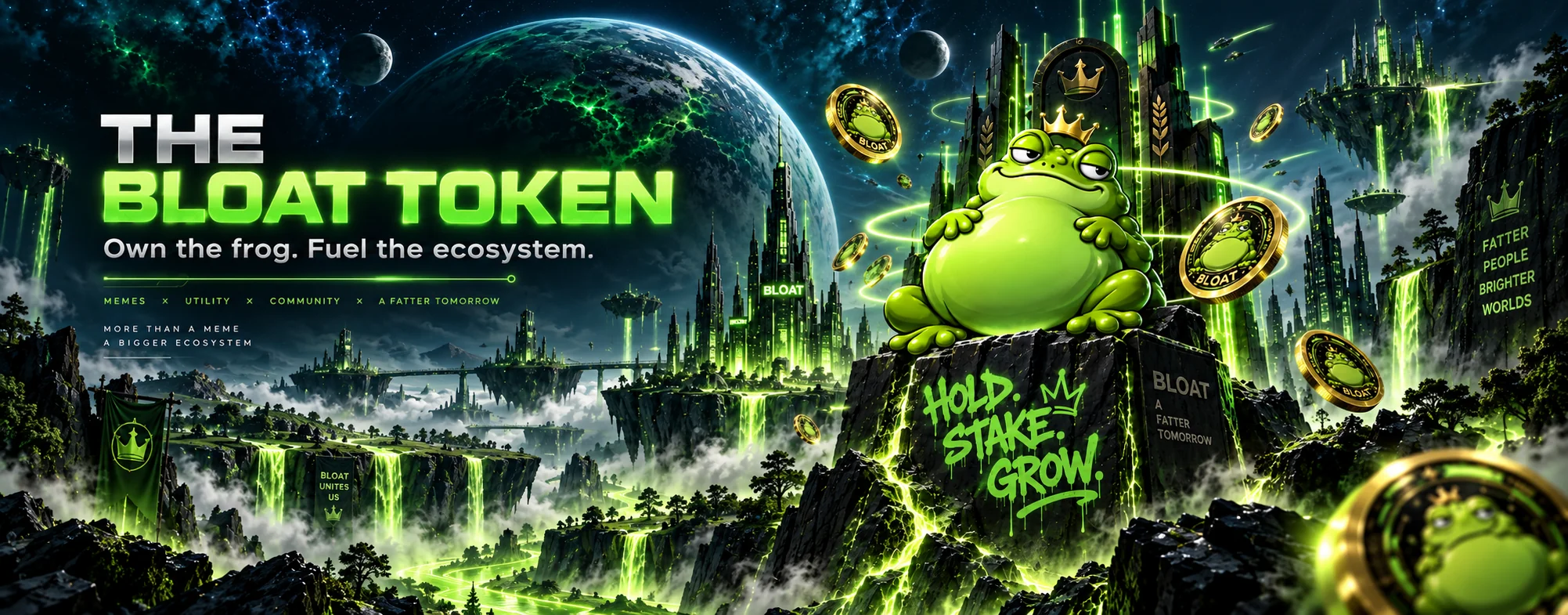 The $BLOAT Token - Own the frog. Fuel the ecosystem. HOLD. STAKE. GROW.